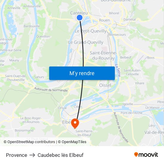 Provence to Caudebec lès Elbeuf map