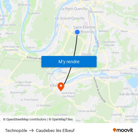 Technopôle to Caudebec lès Elbeuf map