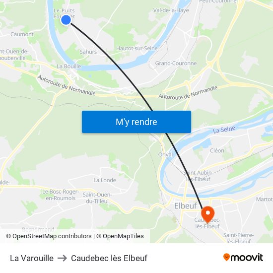 La Varouille to Caudebec lès Elbeuf map