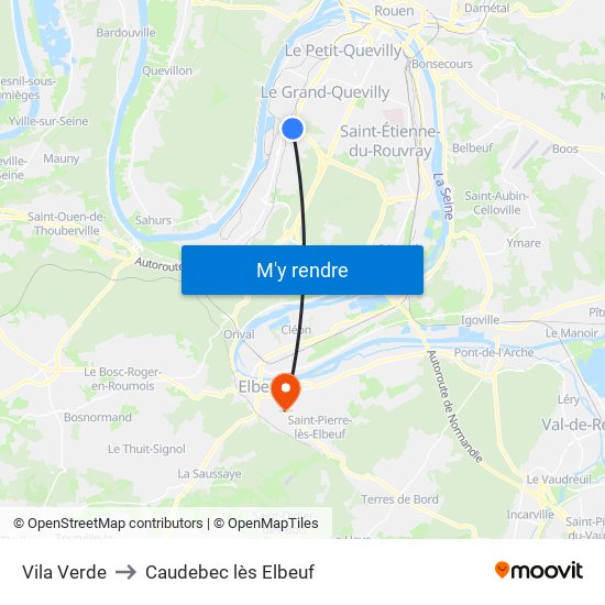 Vila Verde to Caudebec lès Elbeuf map