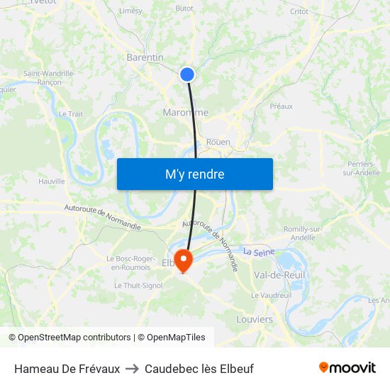 Hameau De Frévaux to Caudebec lès Elbeuf map