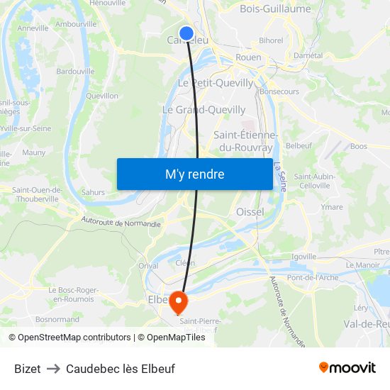 Bizet to Caudebec lès Elbeuf map