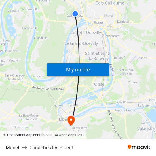 Monet to Caudebec lès Elbeuf map