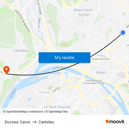 Docteur Caron to Canteleu map