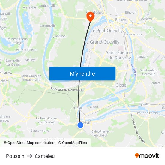 Poussin to Canteleu map