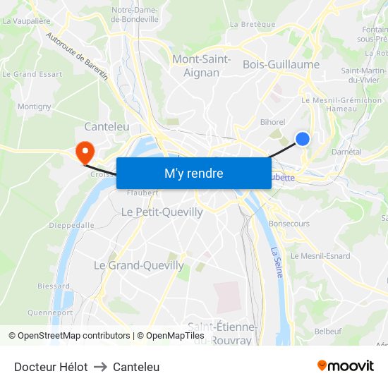 Docteur Hélot to Canteleu map
