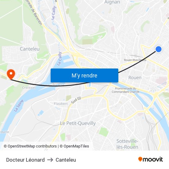 Docteur Léonard to Canteleu map