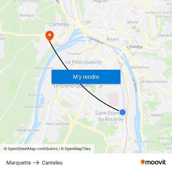 Marquette to Canteleu map