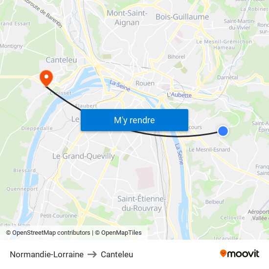Normandie-Lorraine to Canteleu map
