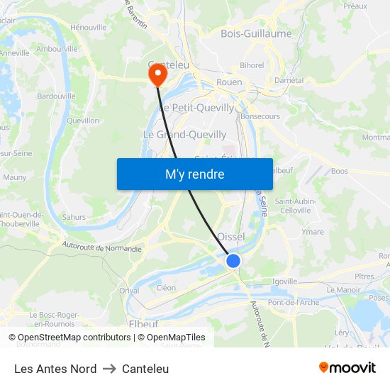 Les Antes Nord to Canteleu map