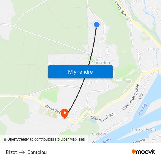 Bizet to Canteleu map