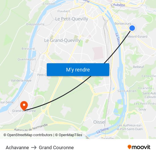 Achavanne to Grand Couronne map