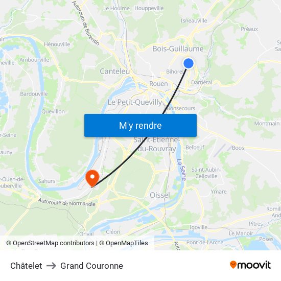 Châtelet to Grand Couronne map