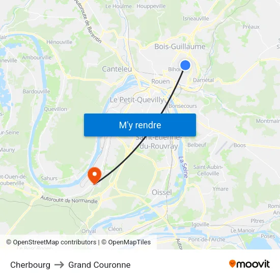 Cherbourg to Grand Couronne map
