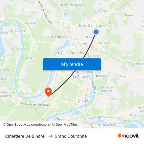 Cimetière De Bihorel to Grand Couronne map