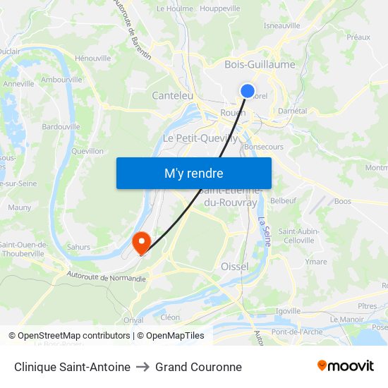 Clinique Saint-Antoine to Grand Couronne map