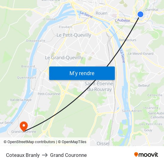 Coteaux Branly to Grand Couronne map