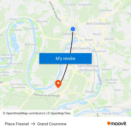 Place Fresnel to Grand Couronne map