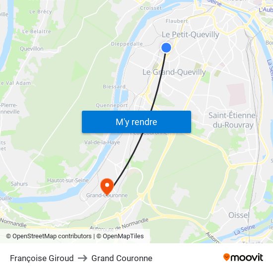 Françoise Giroud to Grand Couronne map