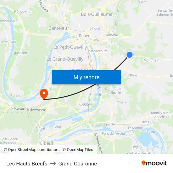 Les Hauts Bœufs to Grand Couronne map