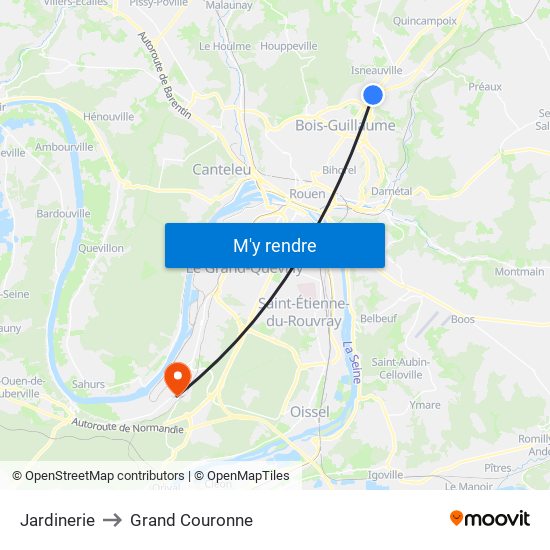 Jardinerie to Grand Couronne map
