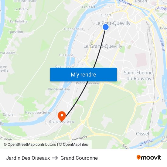 Jardin Des Oiseaux to Grand Couronne map