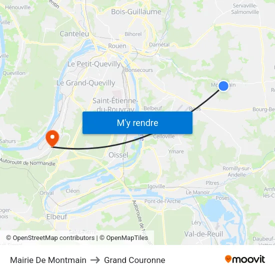 Mairie De Montmain to Grand Couronne map