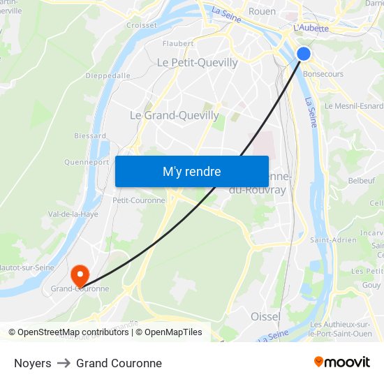 Noyers to Grand Couronne map
