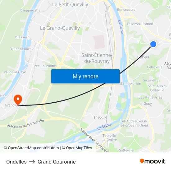 Ondelles to Grand Couronne map