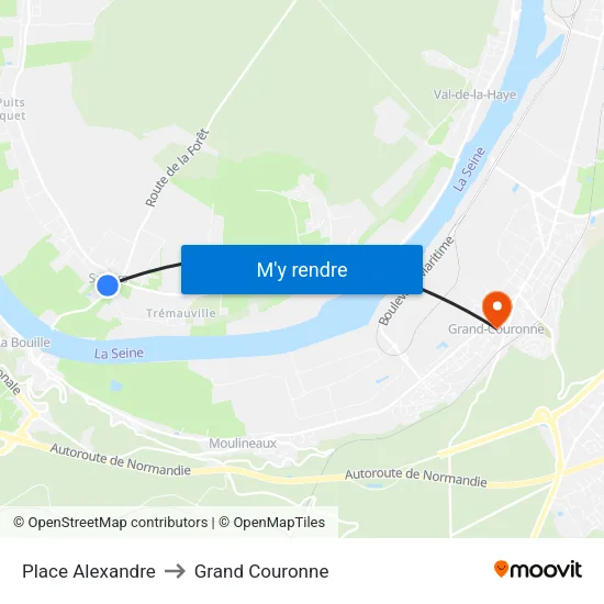 Place Alexandre to Grand Couronne map