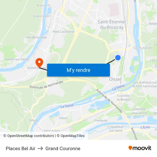 Places Bel Air to Grand Couronne map