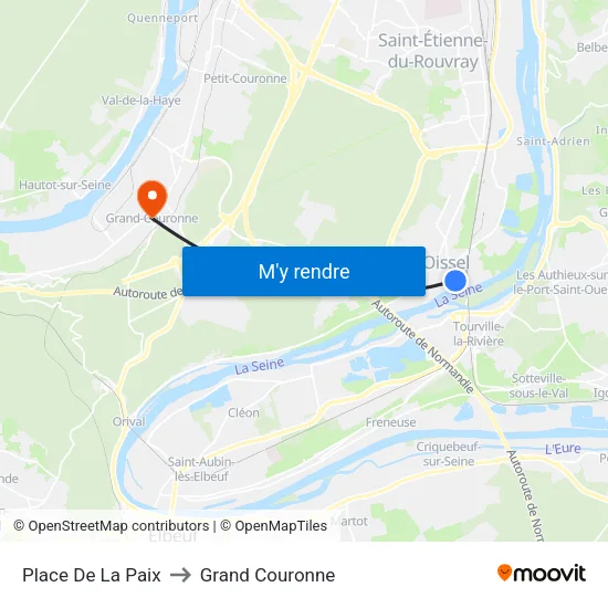 Place De La Paix to Grand Couronne map