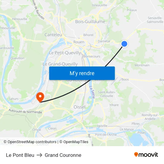Le Pont Bleu to Grand Couronne map