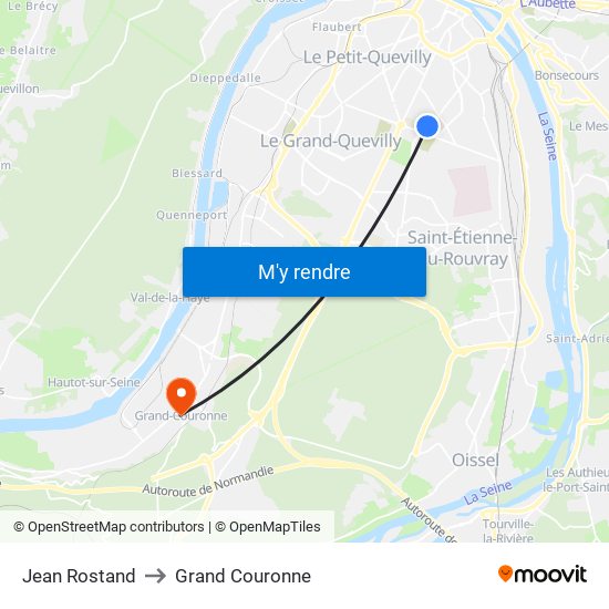 Jean Rostand to Grand Couronne map