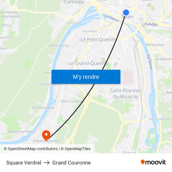 Square Verdrel to Grand Couronne map