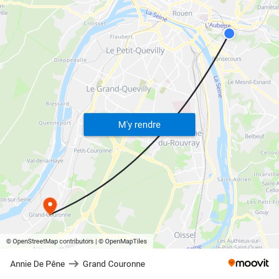 Annie De Pêne to Grand Couronne map