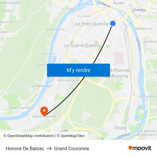 Honoré De Balzac to Grand Couronne map