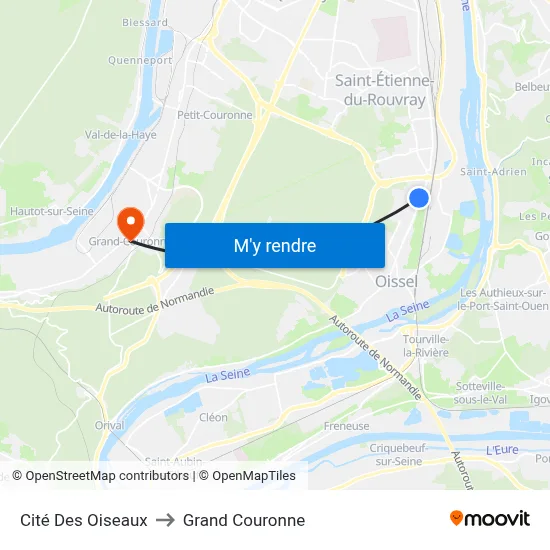 Cité Des Oiseaux to Grand Couronne map