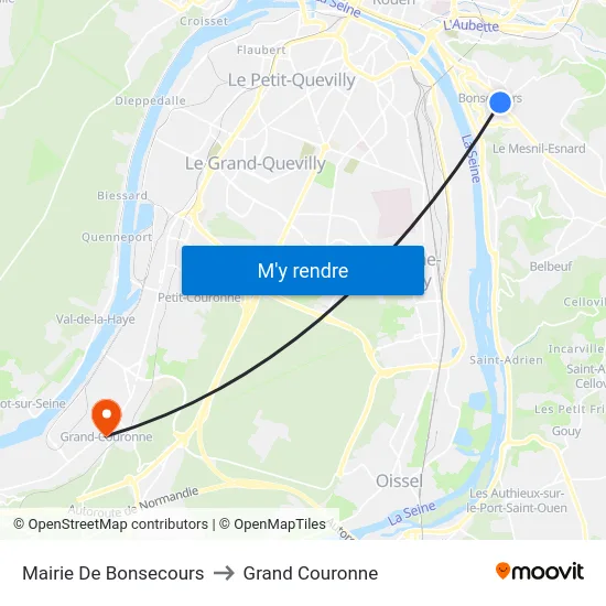 Mairie De Bonsecours to Grand Couronne map