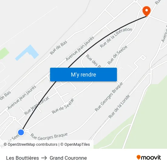 Les Bouttières to Grand Couronne map