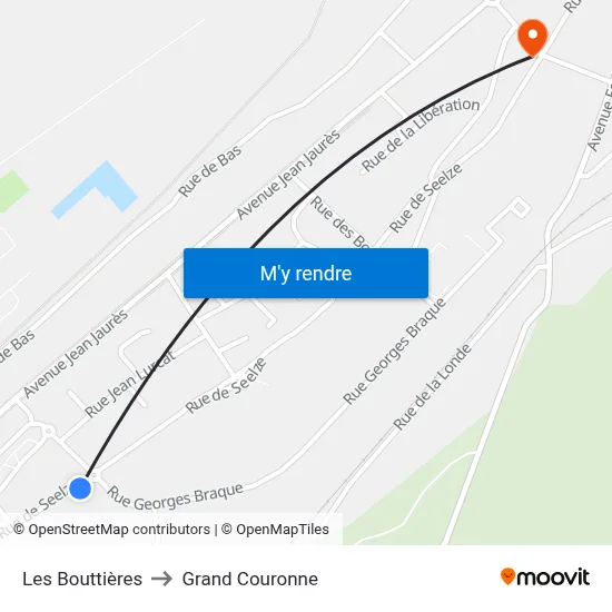 Les Bouttières to Grand Couronne map