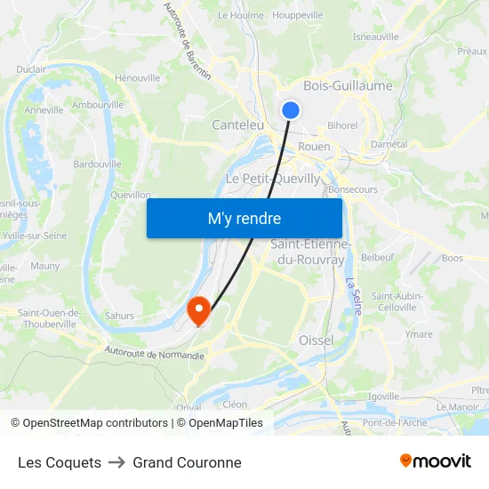 Les Coquets to Grand Couronne map