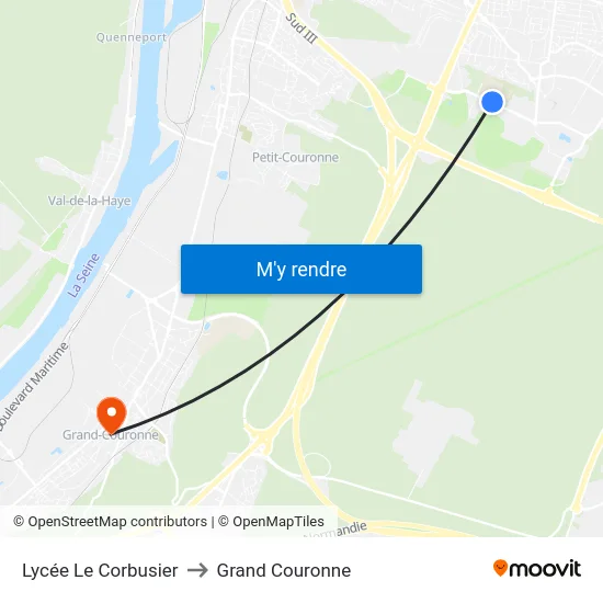 Lycée Le Corbusier to Grand Couronne map
