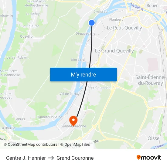 Centre J. Hannier to Grand Couronne map