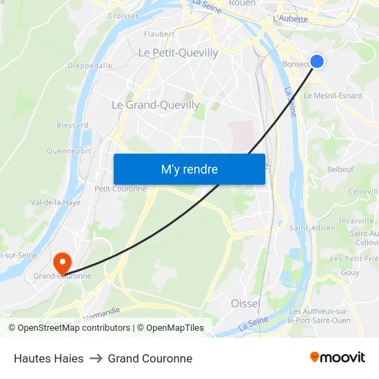 Hautes Haies to Grand Couronne map