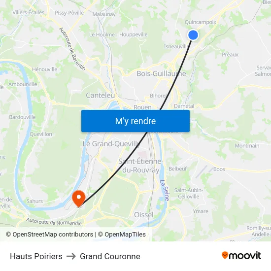 Hauts Poiriers to Grand Couronne map