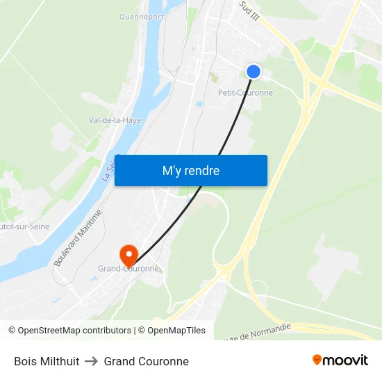 Bois Milthuit to Grand Couronne map