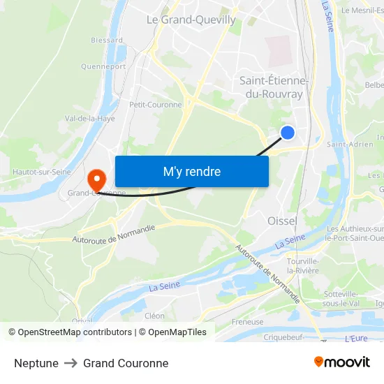 Neptune to Grand Couronne map