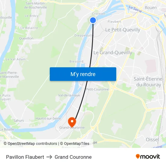 Pavillon Flaubert to Grand Couronne map