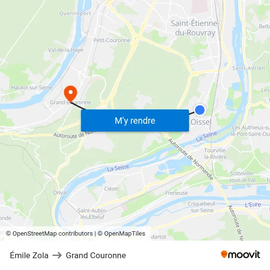 Émile Zola to Grand Couronne map
